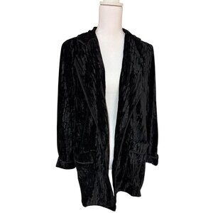 Mossimo Jacket Womens Size Small Crushed Velvet Black Open Blazer w/ Pockets